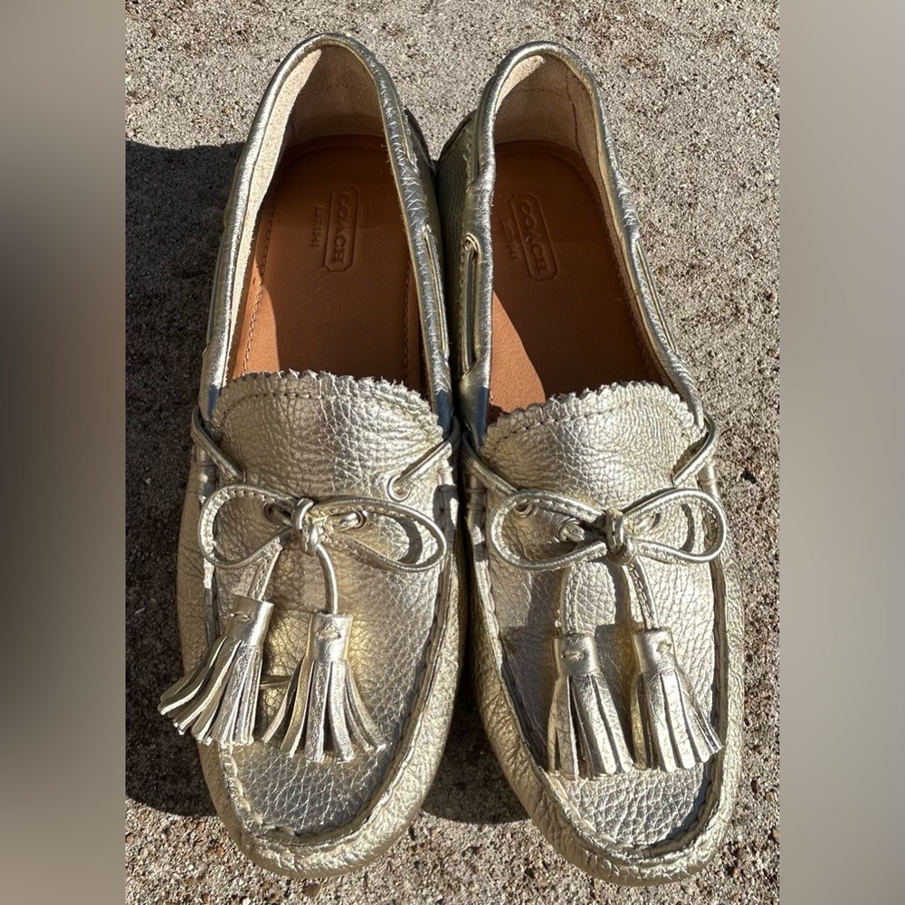 Coach Gold Nadia Driver Moc Loafer Women's, Size 7, Christmas